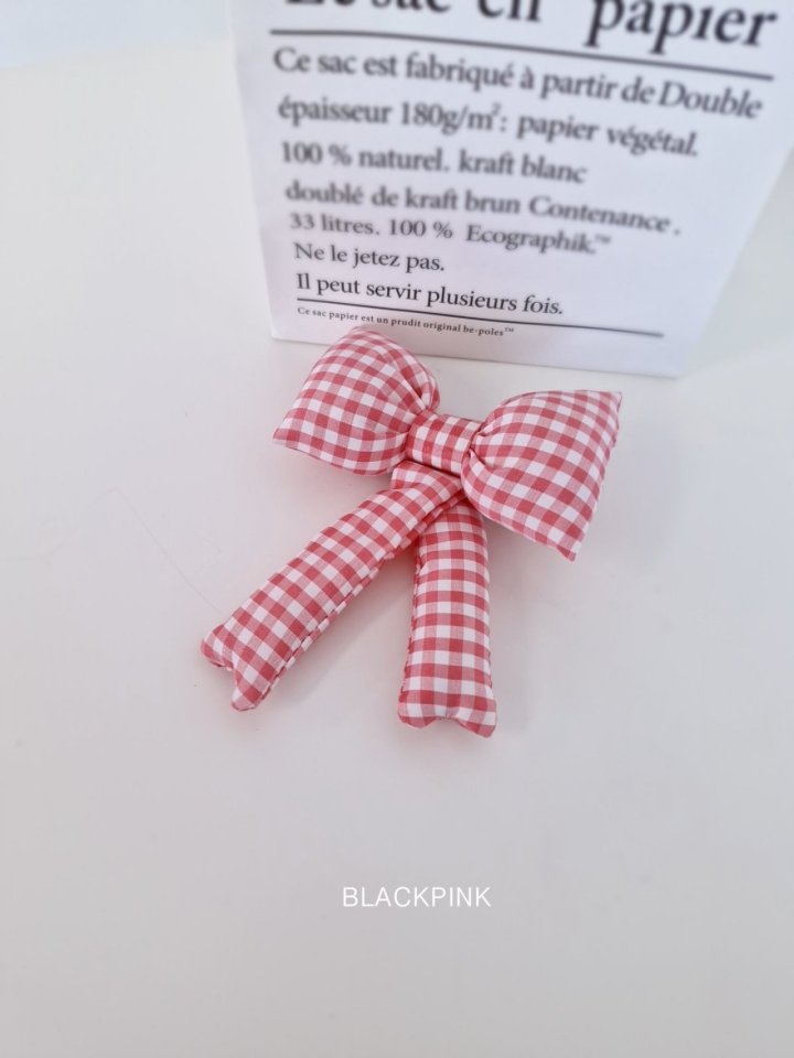 Black Pink - Korean Children Fashion - #childrensboutique - Check Puffy Ribbon Pin - 12