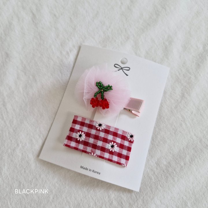 Black Pink - Korean Children Fashion - #childrensboutique - Beaded Flower Check (set of 2) - 9