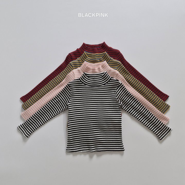 Black Pink - Korean Children Fashion - #childrensboutique - Ribbed Stripe Mock Neck Top - 3