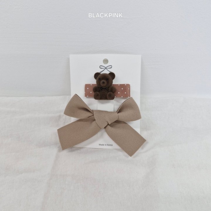 Black Pink - Korean Children Fashion - #designkidswear - Dot Teddy Ribbon Set - 7