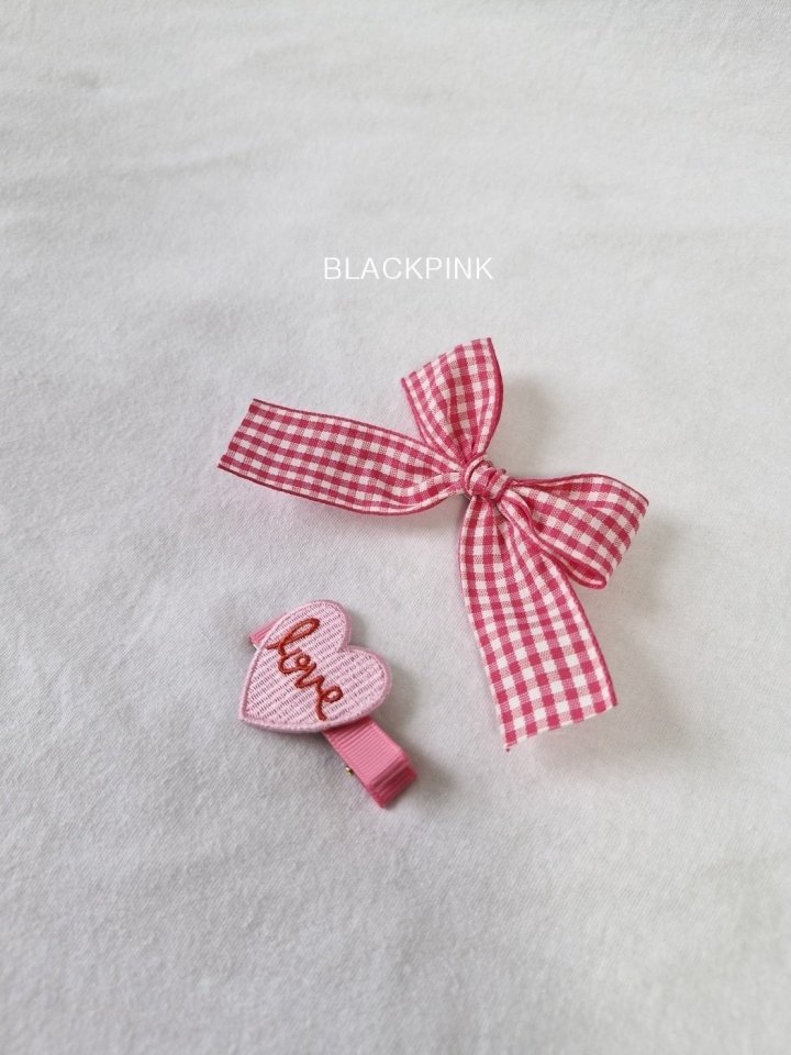 Black Pink - Korean Children Fashion - #designkidswear - Check Heart Ribbon Set - 10