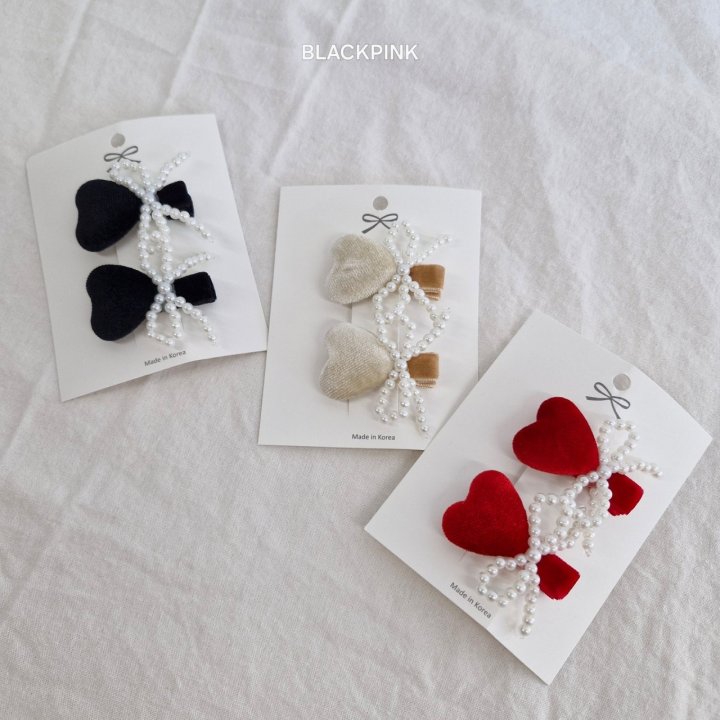 Black Pink - Korean Children Fashion - #designkidswear - Pearl Ribbon Heart Set (set of 2)