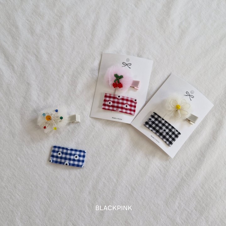 Black Pink - Korean Children Fashion - #designkidswear - Beaded Flower Check (set of 2) - 10
