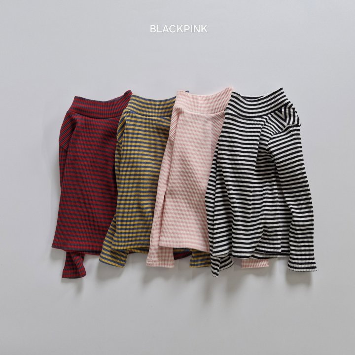 Black Pink - Korean Children Fashion - #childrensboutique - Ribbed Stripe Mock Neck Top - 4