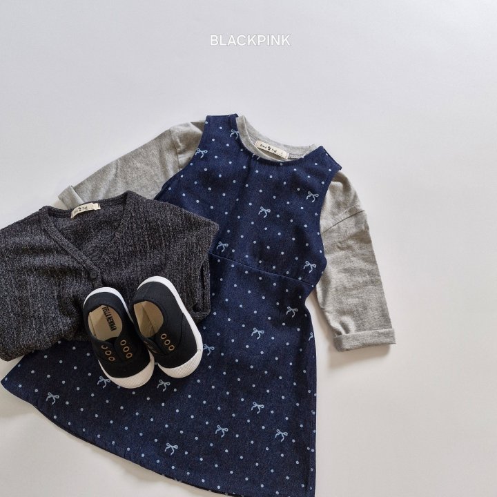 Black Pink - Korean Children Fashion - #discoveringself - Ribbon Denim One-piece - 8