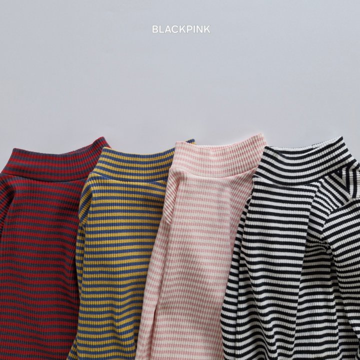 Black Pink - Korean Children Fashion - #discoveringself - Ribbed Stripe Mock Neck Top - 5