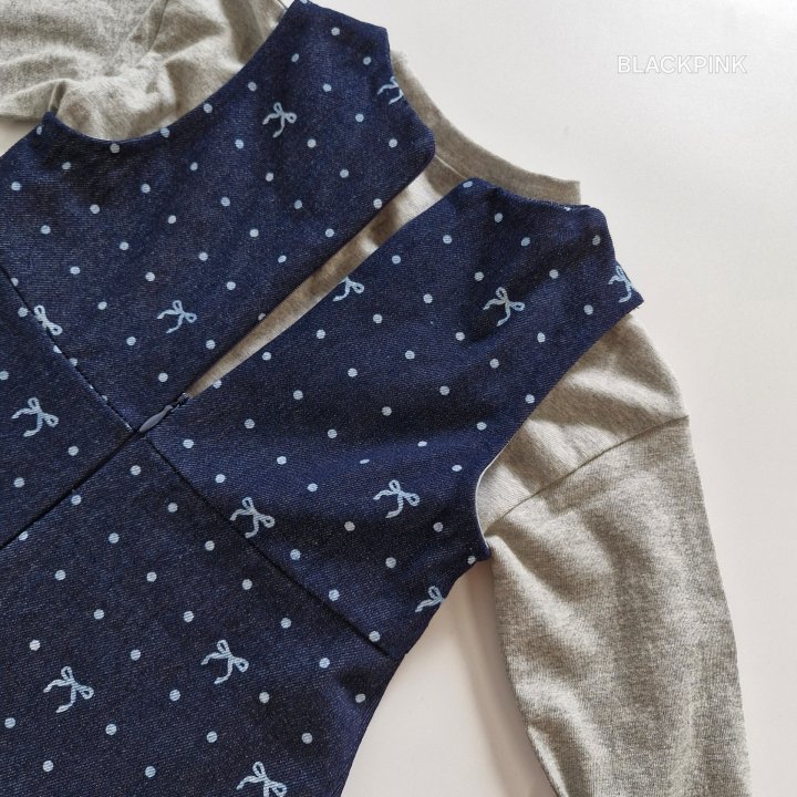 Black Pink - Korean Children Fashion - #fashionkids - Ribbon Denim One-piece - 9