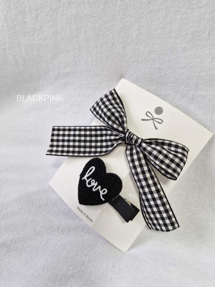 Black Pink - Korean Children Fashion - #fashionkids - Check Heart Ribbon Set - 12