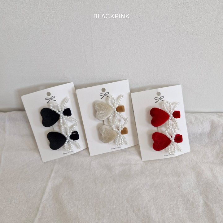 Black Pink - Korean Children Fashion - #fashionkids - Pearl Ribbon Heart Set (set of 2) - 3