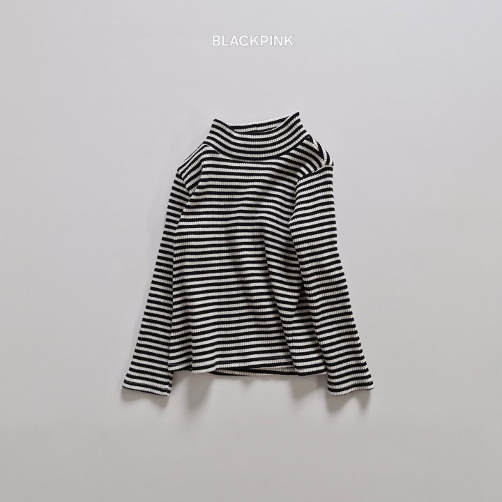 Black Pink - Korean Children Fashion - #fashionkids - Ribbed Stripe Mock Neck Top - 6