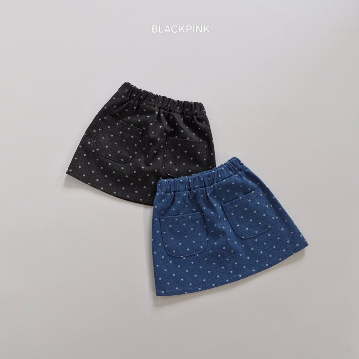 Black Pink - Korean Children Fashion - #fashionkids - Heart Denim Skirt