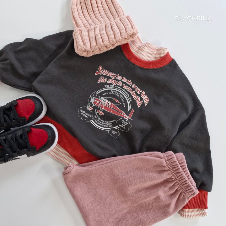 Black Pink - Korean Children Fashion - #kidsshorts - Airplane Sweatshirt - 8