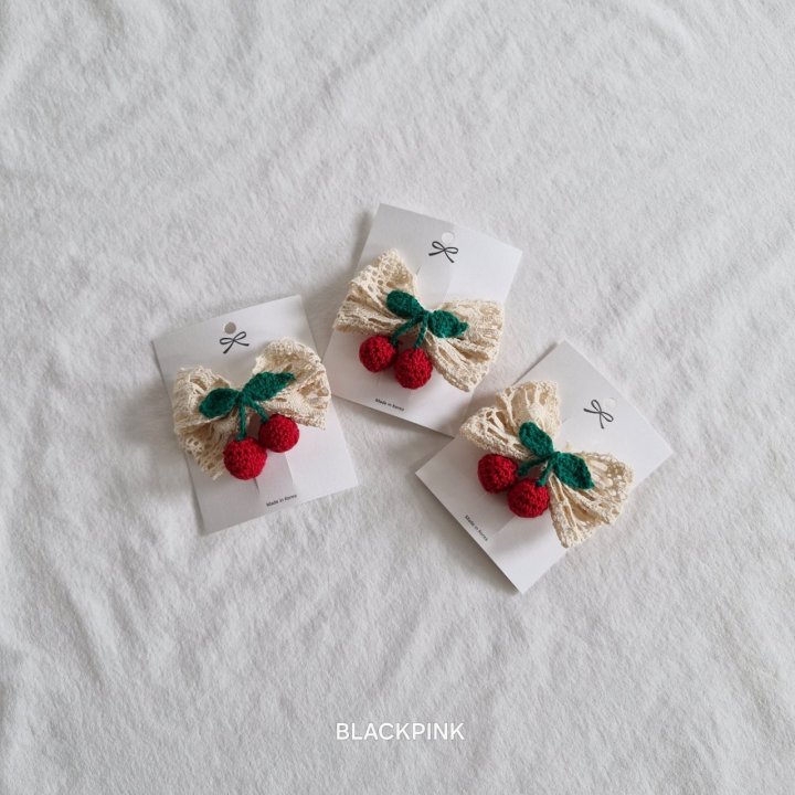 Black Pink - Korean Children Fashion - #kidsshorts - Cherry Ribbon Hair Clip - 2