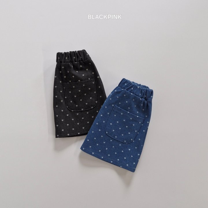 Black Pink - Korean Children Fashion - #kidsshorts - Heart Denim Skirt - 2