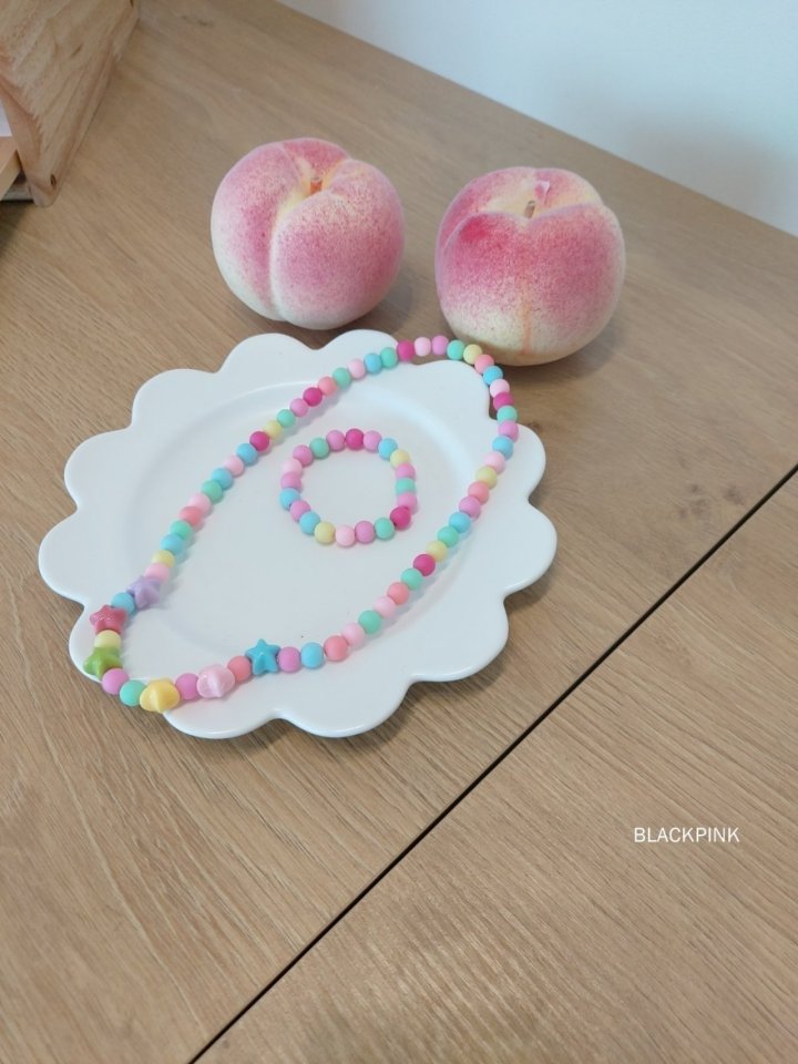 Black Pink - Korean Children Fashion - #kidsstore - Star Necklace Bracelet Set - 5