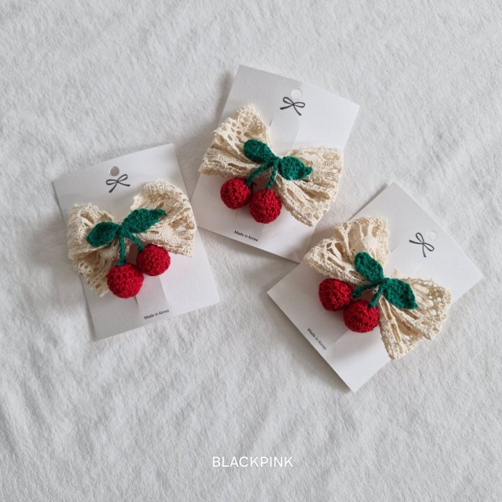 Black Pink - Korean Children Fashion - #kidsstore - Cherry Ribbon Hair Clip - 3