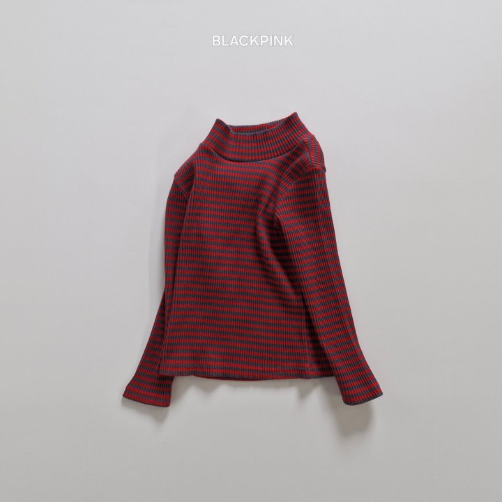 Black Pink - Korean Children Fashion - #kidsstore - Ribbed Stripe Mock Neck Top - 8