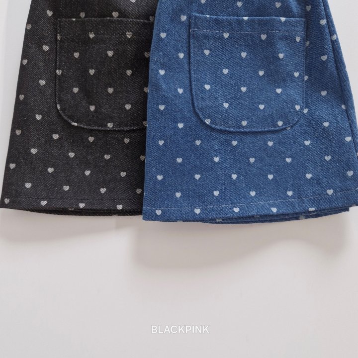 Black Pink - Korean Children Fashion - #kidsstore - Heart Denim Skirt - 3