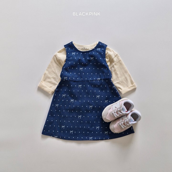 Black Pink - Korean Children Fashion - #kidzfashiontrend - Ribbon Denim One-piece - 12
