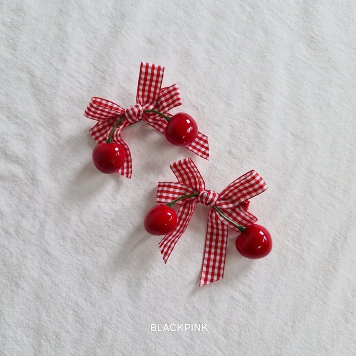 Black Pink - Korean Children Fashion - #kidzfashiontrend - Cherry Check Ribbon (set of 2)
