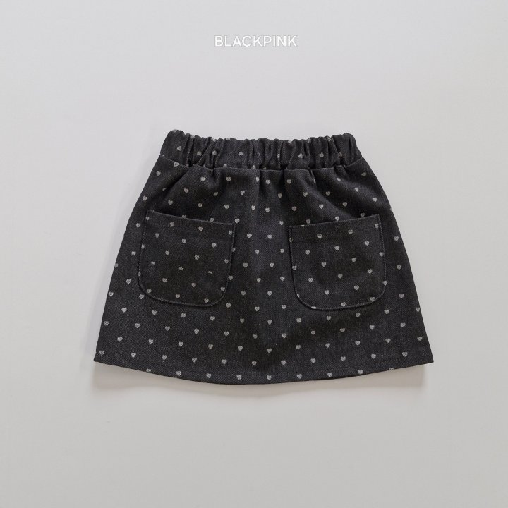 Black Pink - Korean Children Fashion - #kidsstore - Heart Denim Skirt - 4