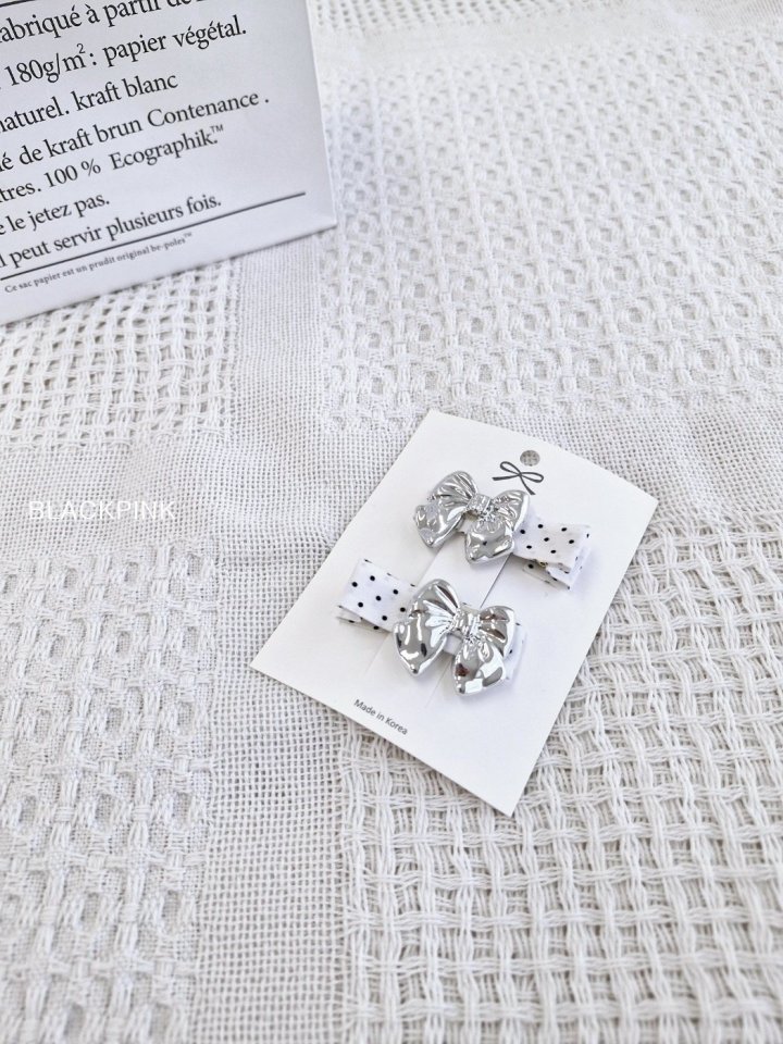 Black Pink - Korean Children Fashion - #Kfashion4kids - Silver Ribbon Dot Pin Set - 4