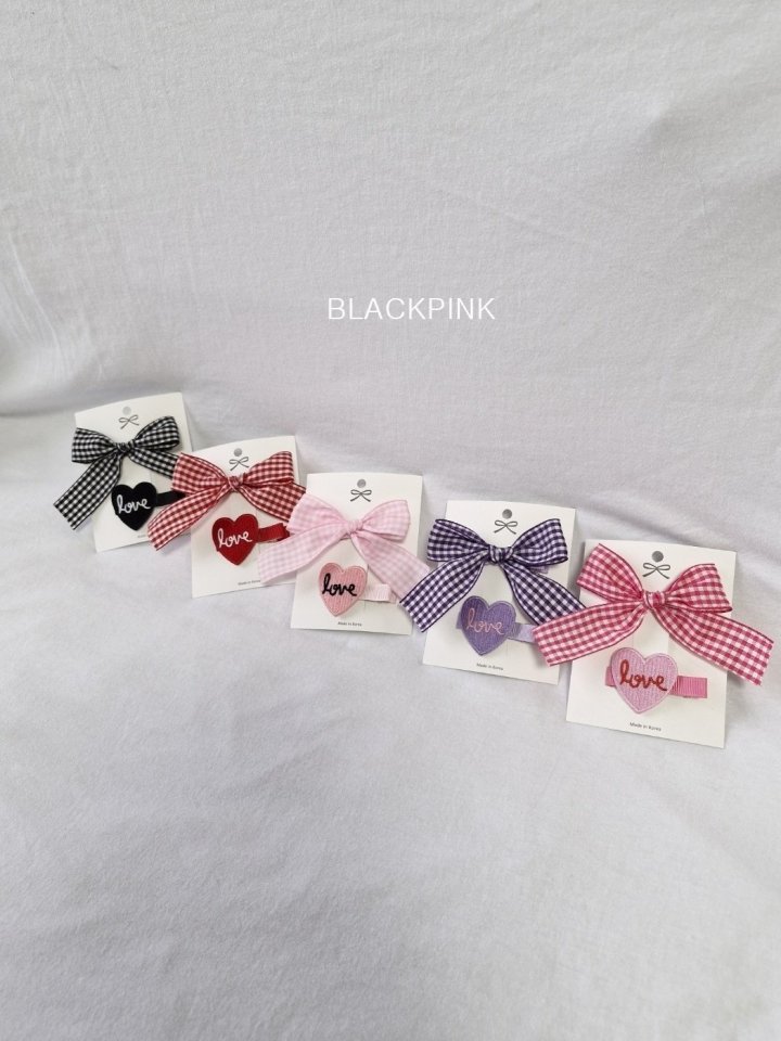 Black Pink - Korean Children Fashion - #littlefashionista - Check Heart Ribbon Set - 3
