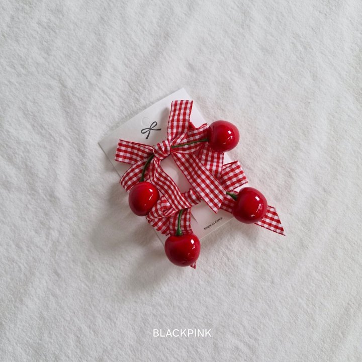 Black Pink - Korean Children Fashion - #littlefashionista - Cherry Check Ribbon (set of 2) - 3