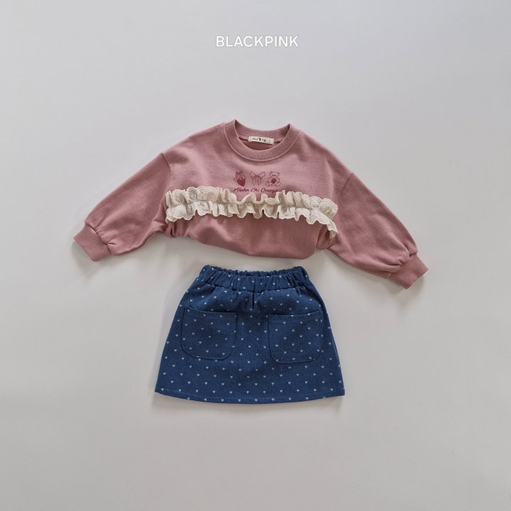 Black Pink - Korean Children Fashion - #littlefashionista - Heart Denim Skirt - 6
