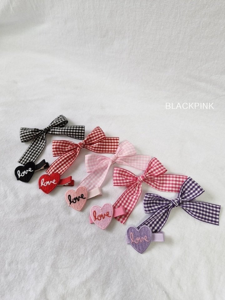 Black Pink - Korean Children Fashion - #littlefashionista - Check Heart Ribbon Set - 4