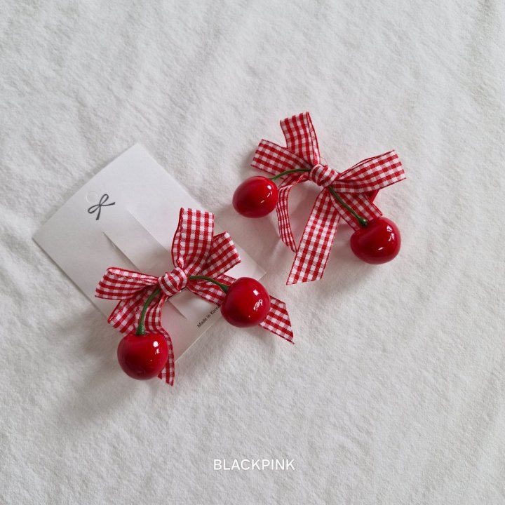 Black Pink - Korean Children Fashion - #littlefashionista - Cherry Check Ribbon (set of 2) - 4