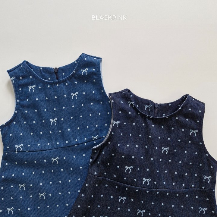 Black Pink - Korean Children Fashion - #minifashionista - Ribbon Denim One-piece - 2