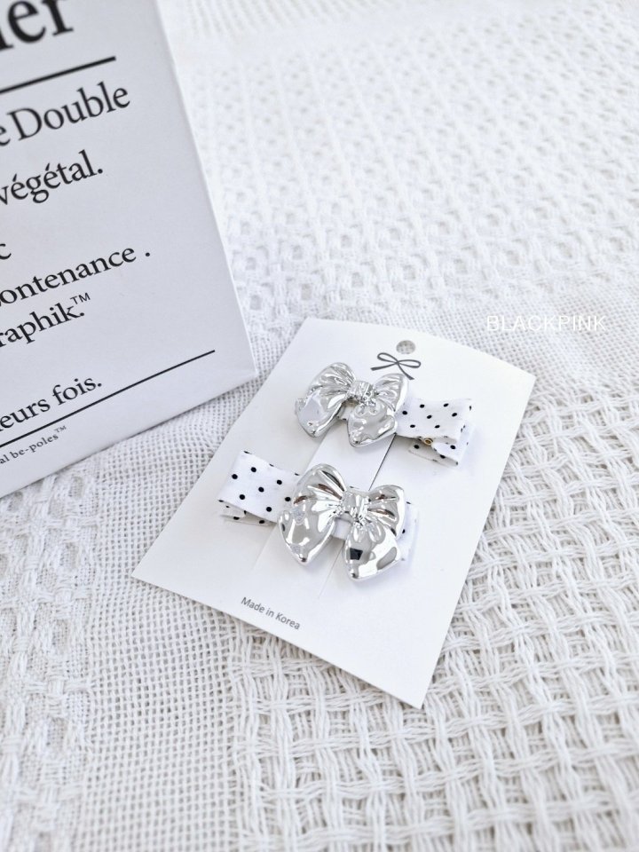 Black Pink - Korean Children Fashion - #minifashionista - Silver Ribbon Dot Pin Set - 6