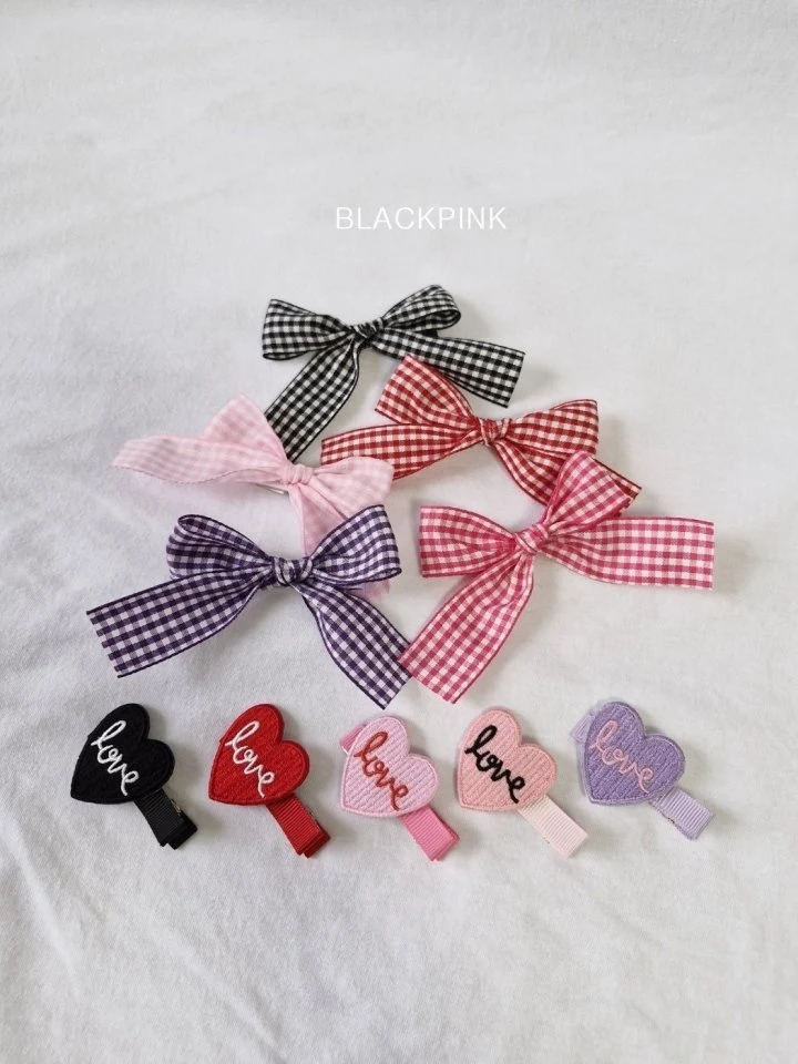 Black Pink - Korean Children Fashion - #minifashionista - Check Heart Ribbon Set - 5