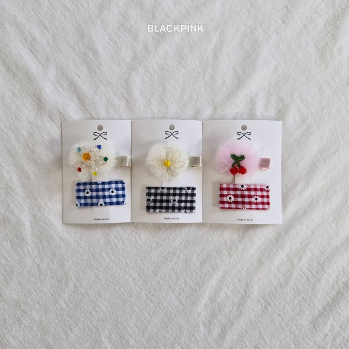 Black Pink - Korean Children Fashion - #minifashionista - Beaded Flower Check (set of 2) - 3