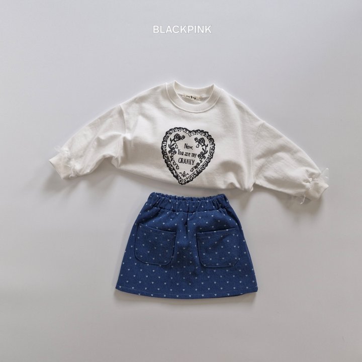 Black Pink - Korean Children Fashion - #minifashionista - Heart Denim Skirt - 8