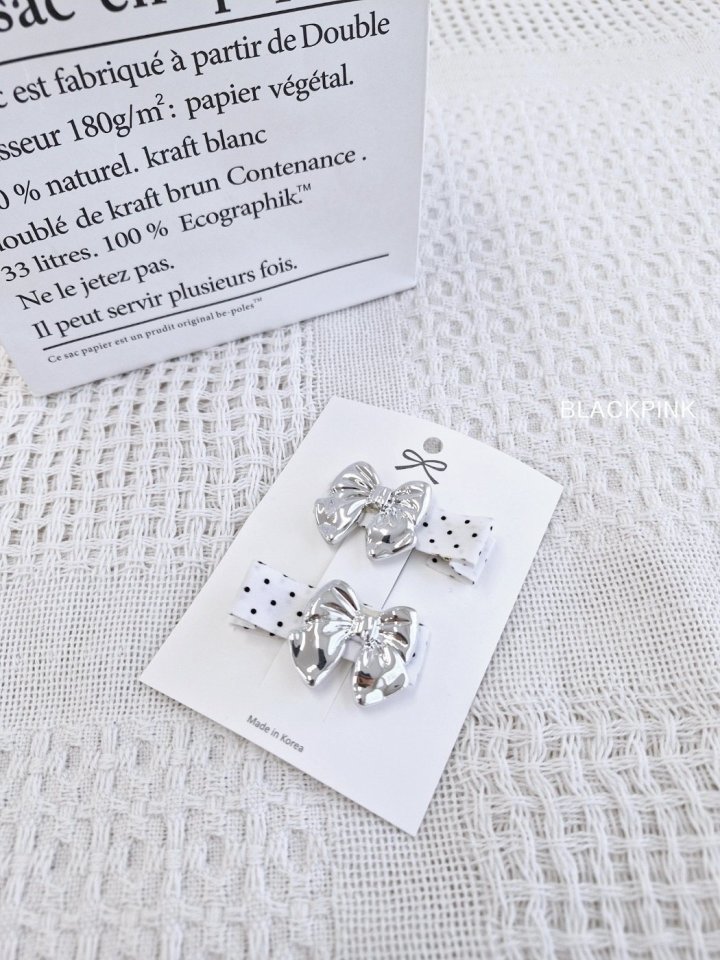 Black Pink - Korean Children Fashion - #prettylittlegirls - Silver Ribbon Dot Pin Set - 7