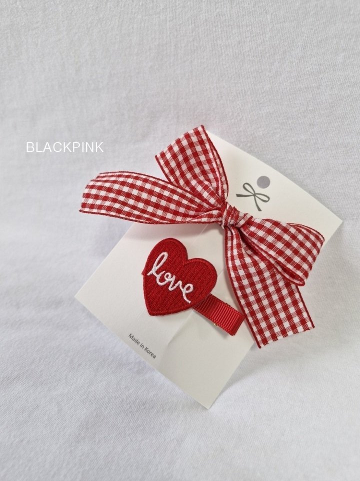 Black Pink - Korean Children Fashion - #prettylittlegirls - Check Heart Ribbon Set - 6