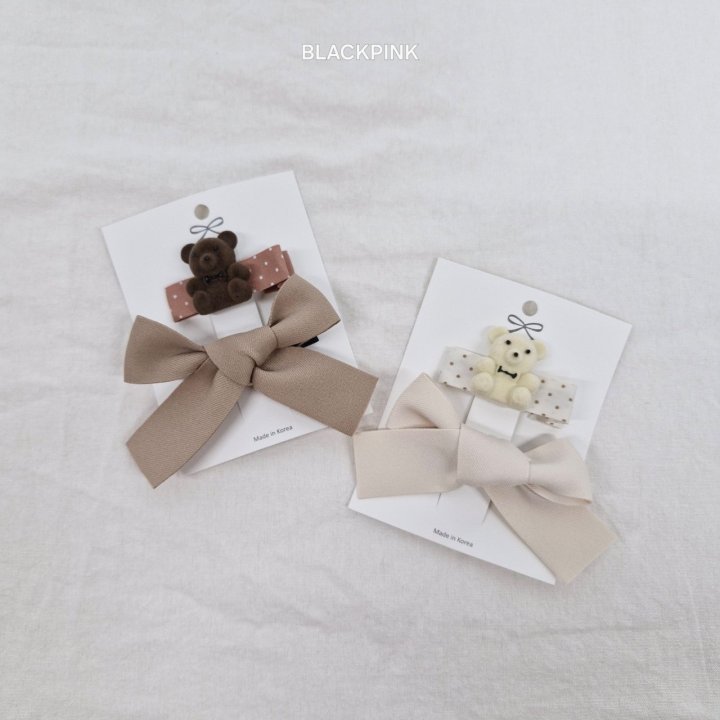 Black Pink - Korean Children Fashion - #toddlerclothing - Dot Teddy Ribbon Set - 4