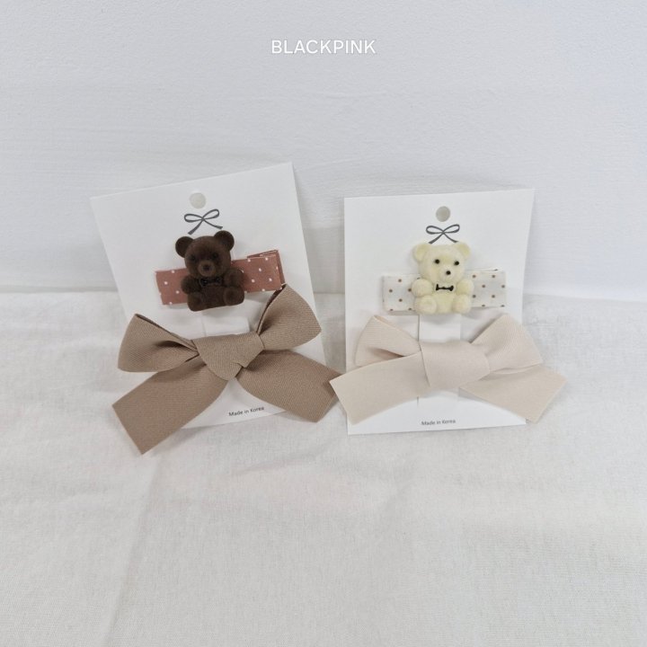 Black Pink - Korean Children Fashion - #todddlerfashion - Dot Teddy Ribbon Set - 2