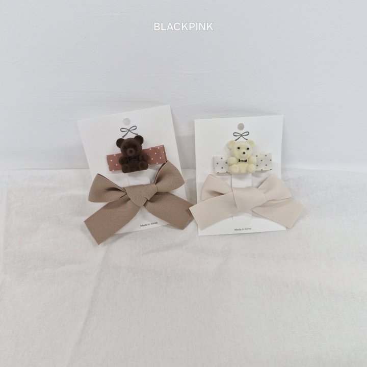 Black Pink - Korean Children Fashion - #toddlerclothing - Dot Teddy Ribbon Set - 3