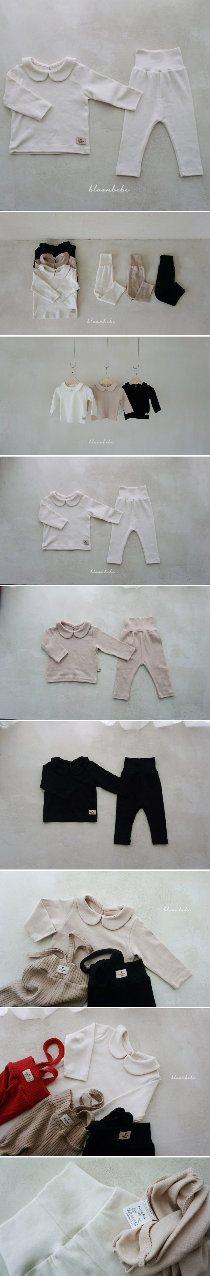 Bloombebe - Korean Baby Fashion - #babyootd - Plain Round Collar Leggings Set