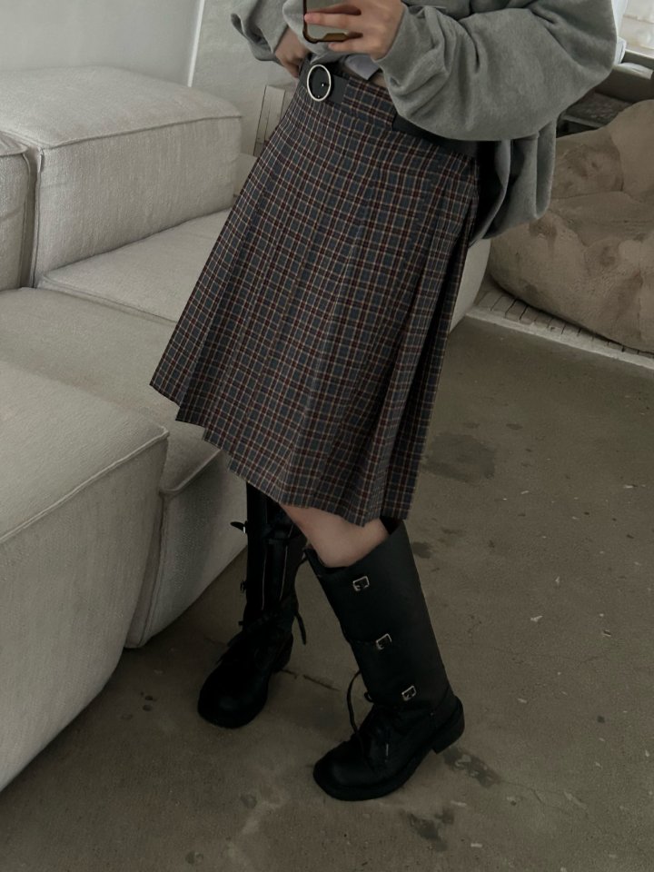 Buckle - Korean Women Fashion - #momslook - Checkcheck Skirt - 3