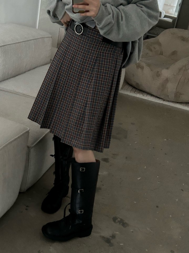 Buckle - Korean Women Fashion - #momslook - Checkcheck Skirt - 4