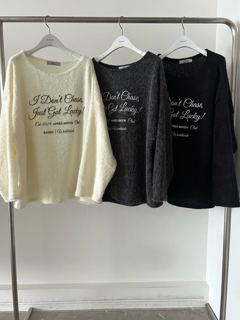 Buckle - Korean Women Fashion - #momslook - Off Lettering Knit - 12