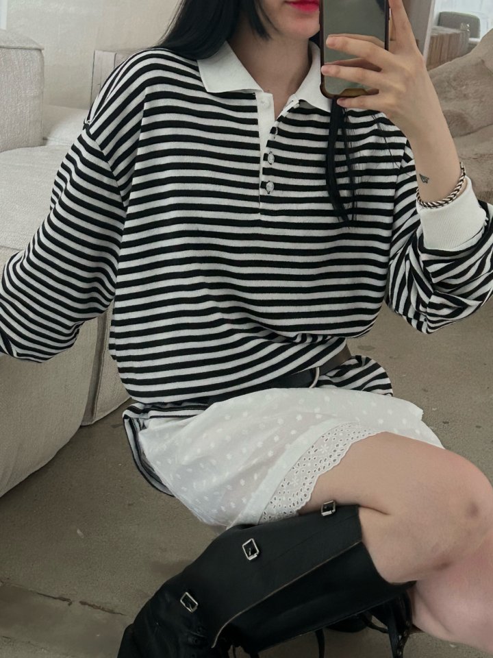 Buckle - Korean Women Fashion - #restrostyle - Play Collar Tee - 2