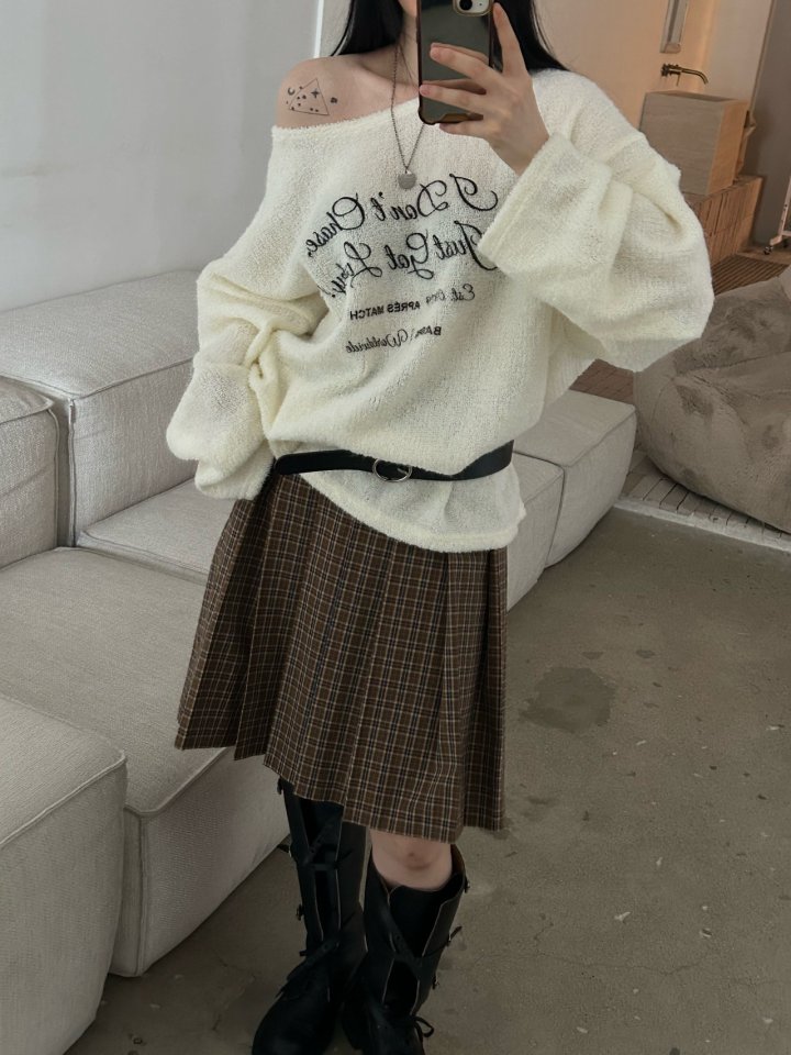 Buckle - Korean Women Fashion - #shopsmall - Off Lettering Knit - 7