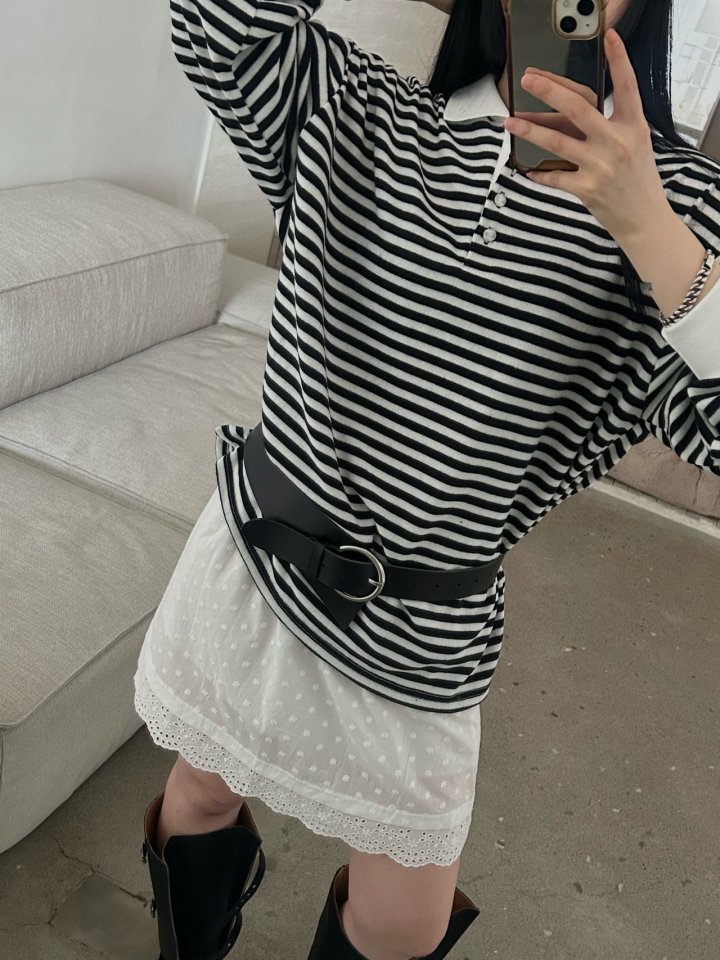 Buckle - Korean Women Fashion - #romanticstyle - Play Collar Tee - 4