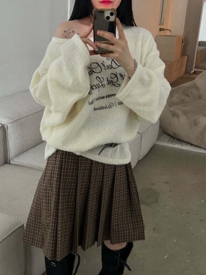 Buckle - Korean Women Fashion - #vintagekidsstyle - Off Lettering Knit - 3