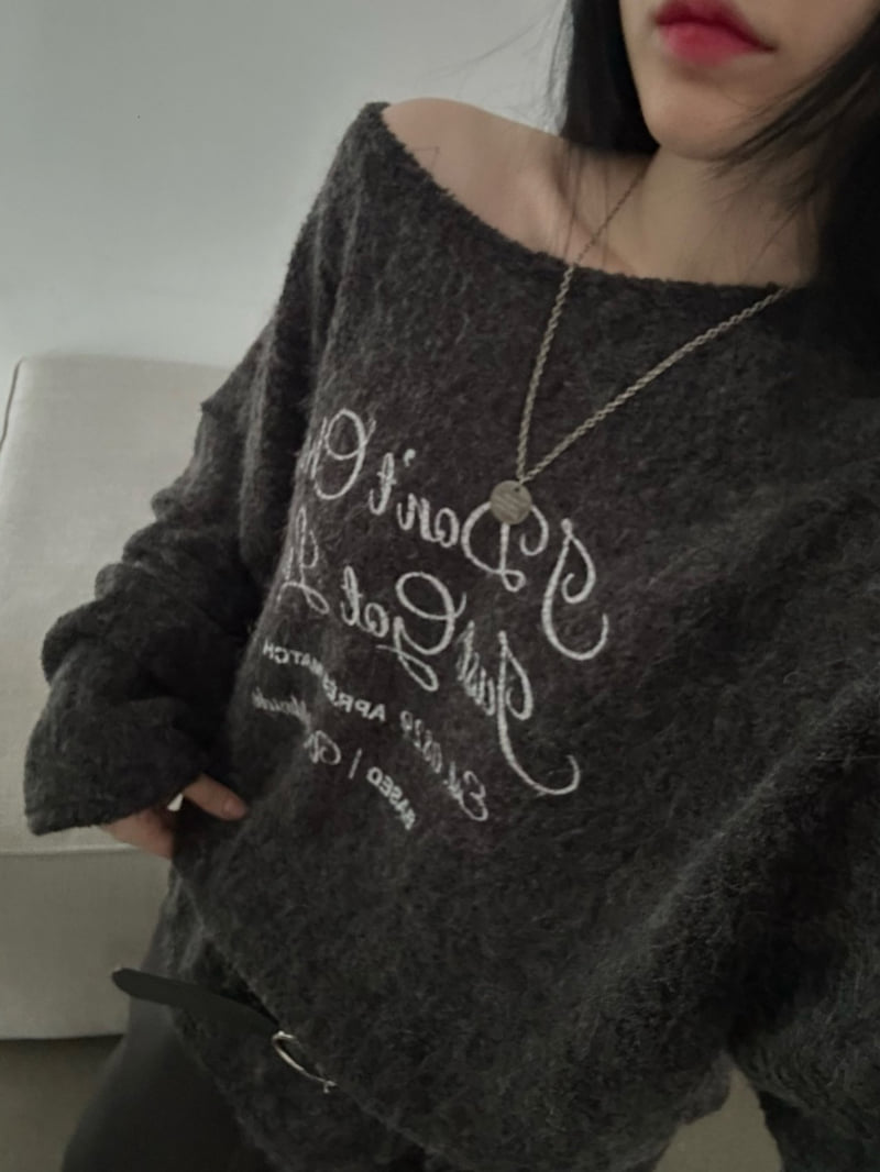 Buckle - Korean Women Fashion - #womensfashion - Off Lettering Knit - 11